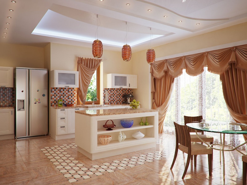 Кухня в частном доме должна сочетать в себе максимум комфорта, простора, большие окна.